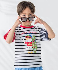 夏満喫いきものプリントボーダー柄半袖Tシャツ(80~130cm)