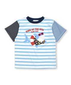 夏満喫いきものプリントボーダー柄半袖Tシャツ(80~130cm)