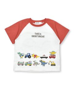 恐竜昆虫海のいきものいろんなモチーフ渋滞プリントラグランスリーブ半袖Tシャツ(80~130cm)