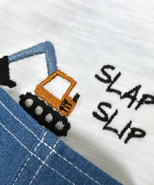 SLAP SLIP / スラップ スリップ Tシャツ | デニムポケット付きはたらくくるま刺しゅうラグランスリーブ半袖Tシャツ(80~120cm) | 詳細4