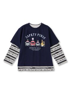 はたらくくるまモチーフ刺しゅう無地半袖Tシャツ+プリントボーダー柄長袖Tシャツ2点セット(80~130cm)