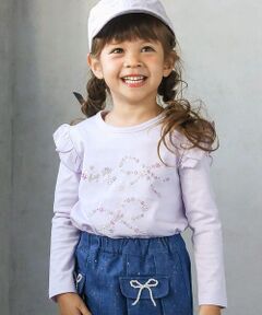 キラキララインストーンリボンモチーフ肩フリルTシャツ(80~130cm)