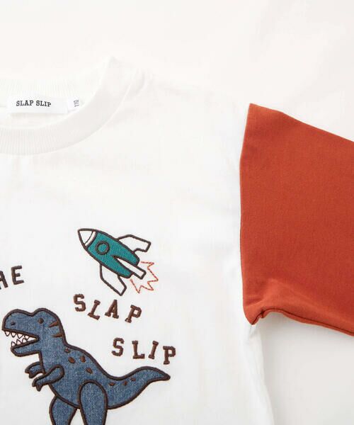 SLAP SLIP / スラップ スリップ Tシャツ | はたらくくるま恐竜刺しゅうクレイジー袖切り替えTシャツ(80~120cm) | 詳細7