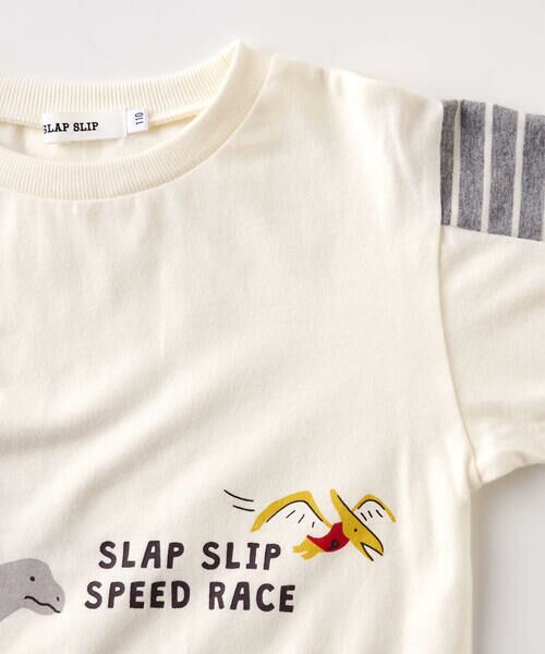 SLAP SLIP / スラップ スリップ Tシャツ | ボーダー柄切り替えスリーブ恐竜アニマルみんなでよーいどんプリントTシャツ(80~130cm) | 詳細3