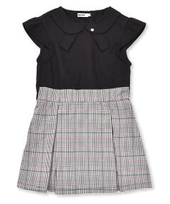 【お揃い】リボン風襟付き肩あきチェックタック入りジャンパースカート(80~140cm)