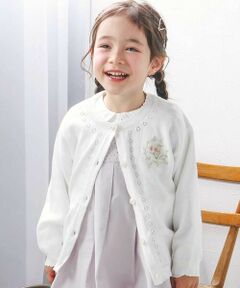 SLAP SLIP / スラップ スリップ カーディガン・ボレロ | お花ボタンリボン付き刺しゅう裾袖スカラップニットカーディガン(90~130cm)