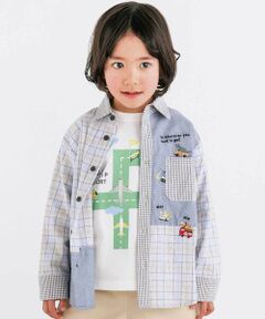 【お揃い】チェックダンガリー切り替え襟付きシャツ(80~130cm)