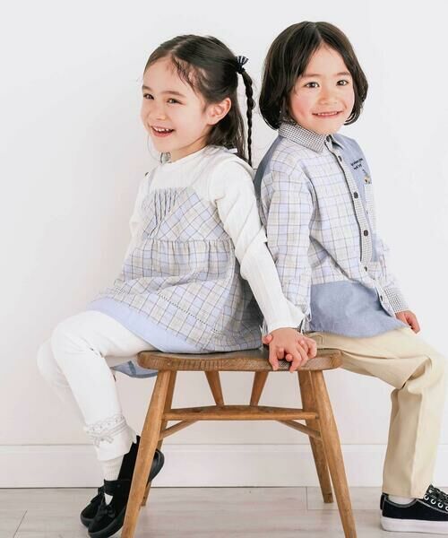 SLAP SLIP / スラップ スリップ シャツ・ブラウス | 【お揃い】チェックダンガリー切り替え襟付きシャツ(80~130cm) | 詳細6
