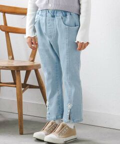 SLAP SLIP / スラップ スリップ デニムパンツ | 裾スリットパール花付きツイルデニムパンツ(90~130cm)