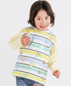 SLAP SLIP / スラップ スリップ Tシャツ | アニマル恐竜車モチーフプリントボーダーTシャツ(80~130cm)