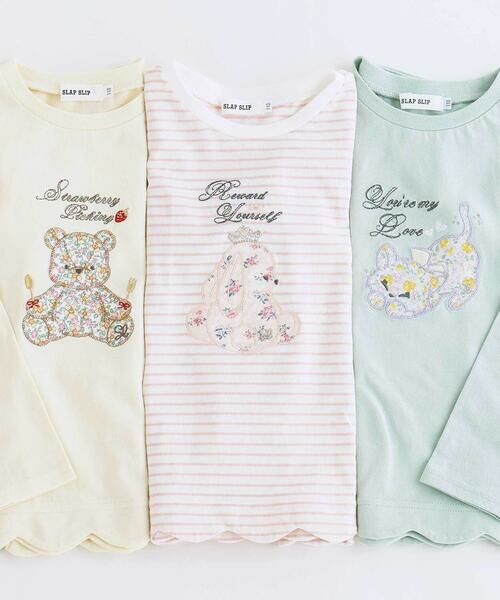 SLAP SLIP / スラップ スリップ Tシャツ | 裾スカラップアニマルクマネコウサギパッチ刺しゅうTシャツ(80~130cm) | 詳細6