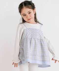 SLAP SLIP / スラップ スリップ Tシャツ | 【お揃い】花柄チェック切り替えヒラヒラドッキングTシャツ(80~130cm)