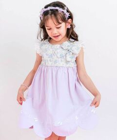 SLAP SLIP / スラップ スリップ ミニ丈・ひざ丈ワンピース | 【絵本コラボ-みつごようせいのおしゃれなドレスやさん-】裾スカラップキラキラ蝶々お花プリントリボン付きジャンパースカート(80~130cm)