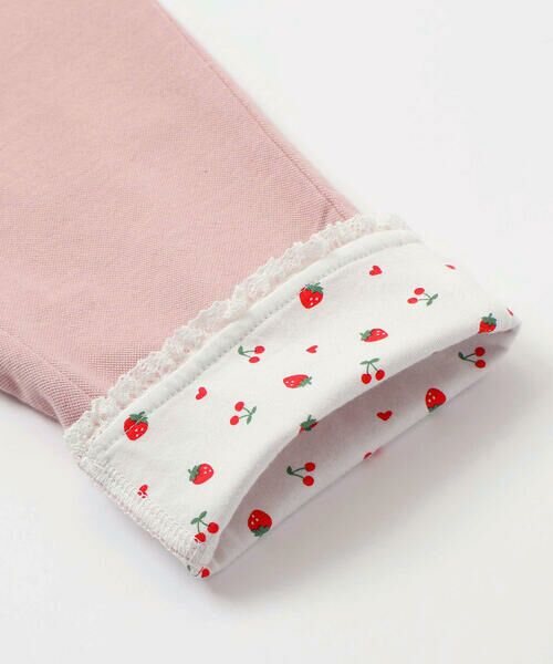 SLAP SLIP / スラップ スリップ ショート・ハーフ・半端丈パンツ | イチゴチェリーお花チェック折り返し裾プリントデニム風ツイルニット7分丈パンツ(80~130cm) | 詳細3