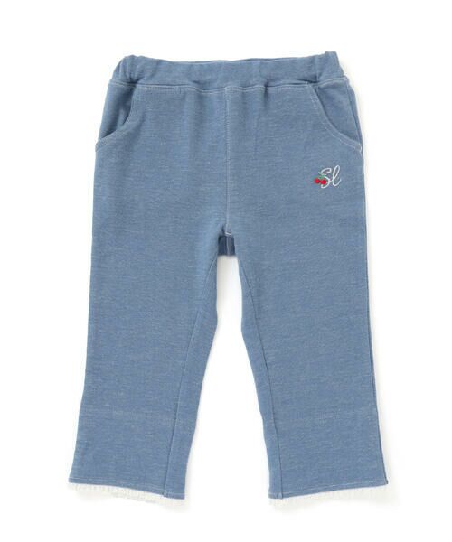 SLAP SLIP / スラップ スリップ ショート・ハーフ・半端丈パンツ | イチゴチェリーお花チェック折り返し裾プリントデニム風ツイルニット7分丈パンツ(80~130cm) | 詳細4