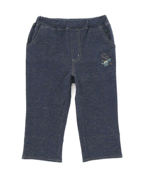 SLAP SLIP / スラップ スリップ ショート・ハーフ・半端丈パンツ | はたらくくるま恐竜乗り物折り返し裾プリントデニム風ツイルニット7分丈パンツ(80~130cm) | 詳細1