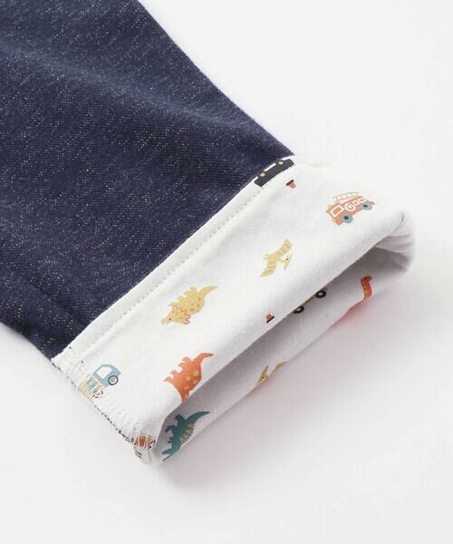 SLAP SLIP / スラップ スリップ ショート・ハーフ・半端丈パンツ | はたらくくるま恐竜乗り物折り返し裾プリントデニム風ツイルニット7分丈パンツ(80~130cm) | 詳細3