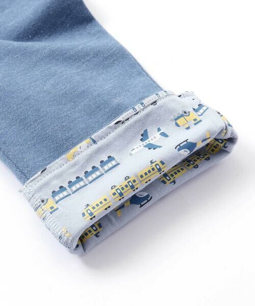 SLAP SLIP / スラップ スリップ ショート・ハーフ・半端丈パンツ | はたらくくるま恐竜乗り物折り返し裾プリントデニム風ツイルニット7分丈パンツ(80~130cm) | 詳細10