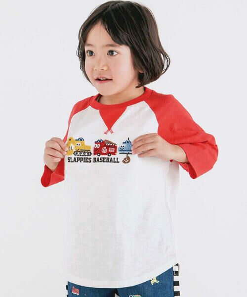 SLAP SLIP/スラップ スリップ 乗り物恐竜ポコポコサガラ刺しゅう7分袖ラグランTシャツ(80~130cm) レッド 100cm SLAP SLIP/スラップ スリップ 乗り物恐竜ポコポコサガラ刺しゅう7分袖ラグランTシャツ(80~130cm) レッド 100cm