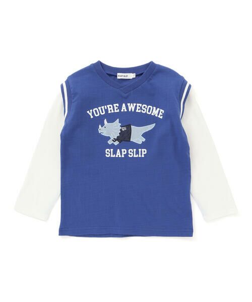 SLAP SLIP/スラップ スリップ 恐竜ビブス風ドッキングTシャツ(80~130cm) ブルー 80cm SLAP SLIP/スラップ スリップ 恐竜ビブス風ドッキングTシャツ(80~130cm) ブルー 80cm