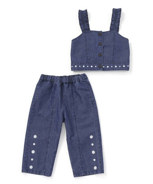 SLAP SLIP / スラップ スリップ セットアップ | フリル肩ひもビスチェ+サイドプリントデニムパンツ2点セット(80~130cm) | 詳細1