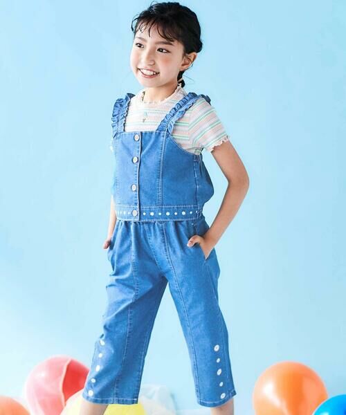 SLAP SLIP / スラップ スリップ セットアップ | フリル肩ひもビスチェ+サイドプリントデニムパンツ2点セット(80~130cm) | 詳細7