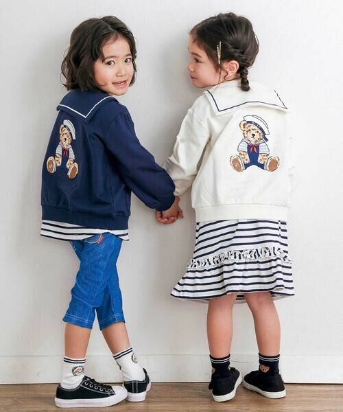 SLAP SLIP / スラップ スリップ パーカー | クマ刺しゅうカンガルーポケットセーラーカラーフルジップパーカー(80~130cm) | 詳細1