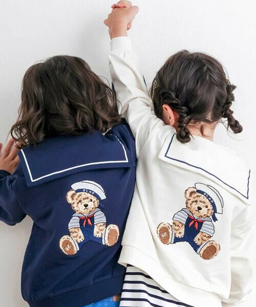 SLAP SLIP / スラップ スリップ パーカー | クマ刺しゅうカンガルーポケットセーラーカラーフルジップパーカー(80~130cm) | 詳細15