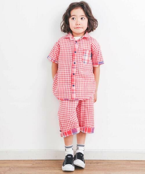 SLAP SLIP / スラップ スリップ シャツ・ブラウス | 【お揃い】ポケット付きダブルガーゼリバーシブル半袖チェックシャツ(80~130cm) | 詳細17