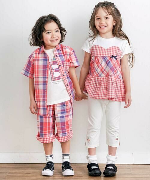 SLAP SLIP / スラップ スリップ シャツ・ブラウス | 【お揃い】ポケット付きダブルガーゼリバーシブル半袖チェックシャツ(80~130cm) | 詳細2