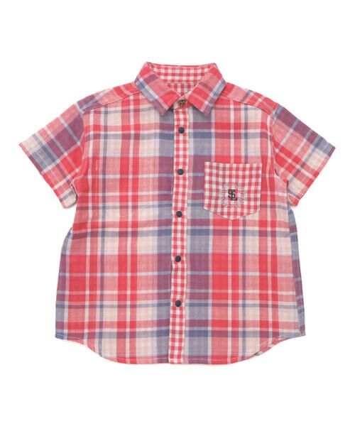 SLAP SLIP / スラップ スリップ シャツ・ブラウス | 【お揃い】ポケット付きダブルガーゼリバーシブル半袖チェックシャツ(80~130cm) | 詳細4