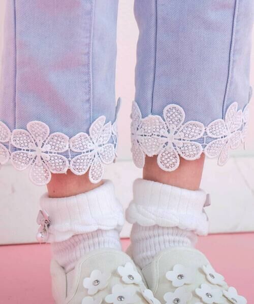 SLAP SLIP / スラップ スリップ デニムパンツ | 裾お花レースデニムニットセンタータック7分丈パンツ(80~130cm) | 詳細7