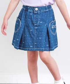 SLAP SLIP / スラップ スリップ ショート・ハーフ・半端丈パンツ | ドットリボンプリント柄ハートポケットタックデニムスカパン(90~130cm)