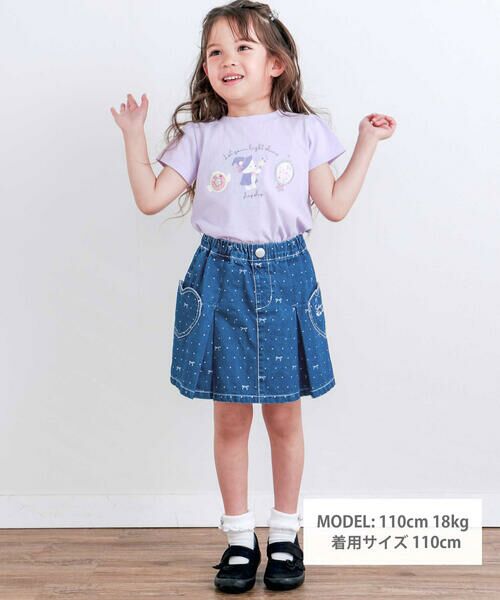 SLAP SLIP / スラップ スリップ ショート・ハーフ・半端丈パンツ | ドットリボンプリント柄ハートポケットタックデニムスカパン(90~130cm) | 詳細1