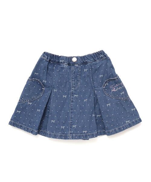 SLAP SLIP / スラップ スリップ ショート・ハーフ・半端丈パンツ | ドットリボンプリント柄ハートポケットタックデニムスカパン(90~130cm) | 詳細5