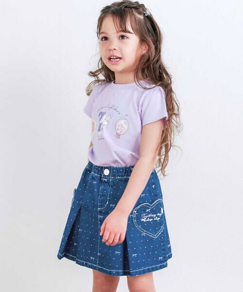 SLAP SLIP / スラップ スリップ ショート・ハーフ・半端丈パンツ | ドットリボンプリント柄ハートポケットタックデニムスカパン(90~130cm) | 詳細3