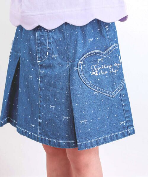 SLAP SLIP / スラップ スリップ ショート・ハーフ・半端丈パンツ | ドットリボンプリント柄ハートポケットタックデニムスカパン(90~130cm) | 詳細4