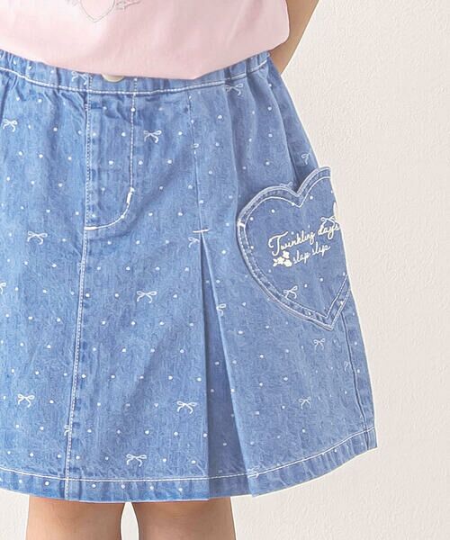 SLAP SLIP / スラップ スリップ ショート・ハーフ・半端丈パンツ | ドットリボンプリント柄ハートポケットタックデニムスカパン(90~130cm) | 詳細18