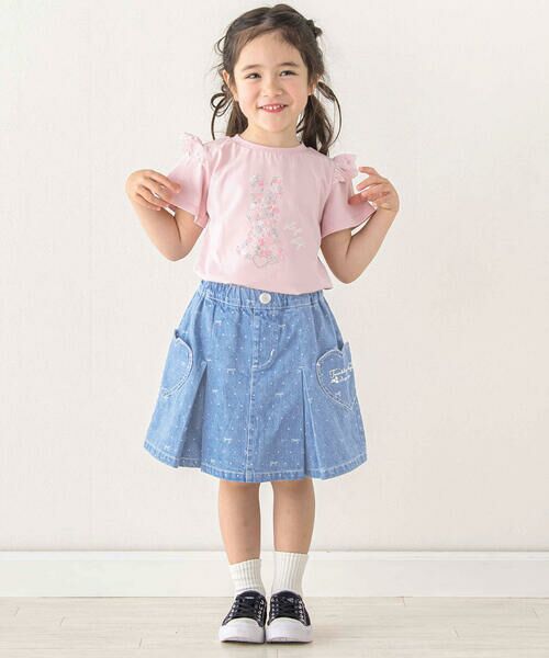 SLAP SLIP / スラップ スリップ ショート・ハーフ・半端丈パンツ | ドットリボンプリント柄ハートポケットタックデニムスカパン(90~130cm) | 詳細16