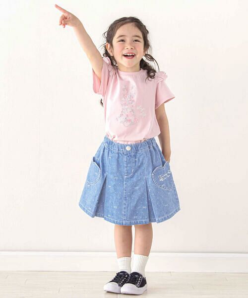 SLAP SLIP / スラップ スリップ ショート・ハーフ・半端丈パンツ | ドットリボンプリント柄ハートポケットタックデニムスカパン(90~130cm) | 詳細17