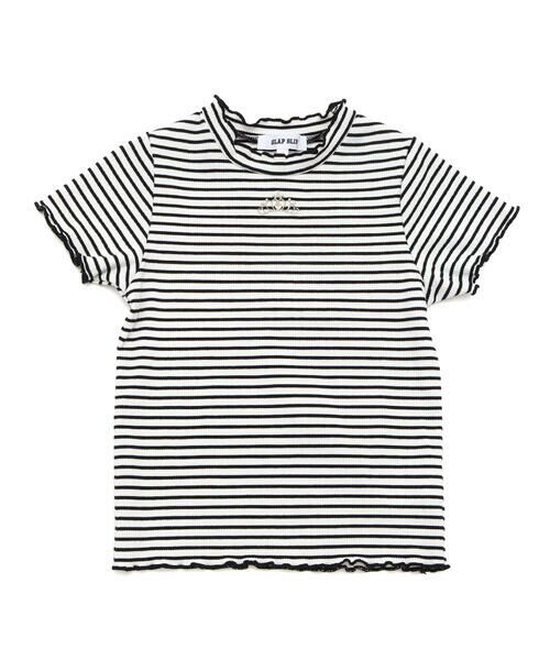 SLAP SLIP/スラップ スリップ 無地ボーダーワンポイント刺しゅう縁メロウTシャツ(80~130cm) ブラック系(ティアラ) 120cm SLAP SLIP/スラップ スリップ 無地ボーダーワンポイント刺しゅう縁メロウTシャツ(80~130cm) ブラック系(ティアラ) 120cm