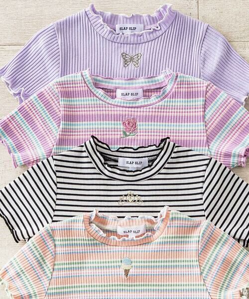 SLAP SLIP / スラップ スリップ Tシャツ | 無地ボーダーワンポイント刺しゅう縁メロウTシャツ(80~130cm) | 詳細16