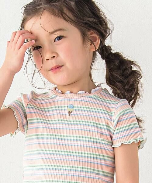 SLAP SLIP / スラップ スリップ Tシャツ | 無地ボーダーワンポイント刺しゅう縁メロウTシャツ(80~130cm) | 詳細12