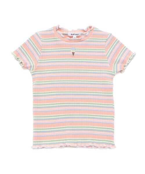 SLAP SLIP/スラップ スリップ 無地ボーダーワンポイント刺しゅう縁メロウTシャツ(80~130cm) オレンジ系(アイス) 80cm SLAP SLIP/スラップ スリップ 無地ボーダーワンポイント刺しゅう縁メロウTシャツ(80~130cm) オレンジ系(アイス) 80cm