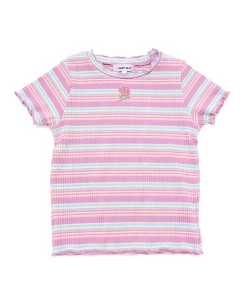 SLAP SLIP / スラップ スリップ Tシャツ | 無地ボーダーワンポイント刺しゅう縁メロウTシャツ(80~130cm) | 詳細19