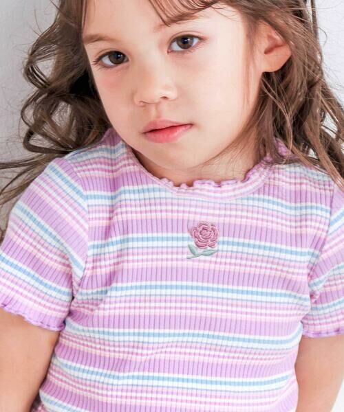 SLAP SLIP / スラップ スリップ Tシャツ | 無地ボーダーワンポイント刺しゅう縁メロウTシャツ(80~130cm) | 詳細18