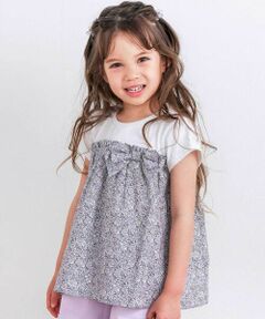 SLAP SLIP / スラップ スリップ Tシャツ | 【お揃い】リボン付き花柄ドッキングTシャツ(80~130cm)