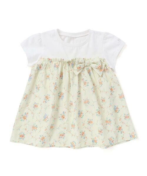 SLAP SLIP / スラップ スリップ Tシャツ | 【お揃い】リボン付き花柄ドッキングTシャツ(80~130cm) | 詳細1