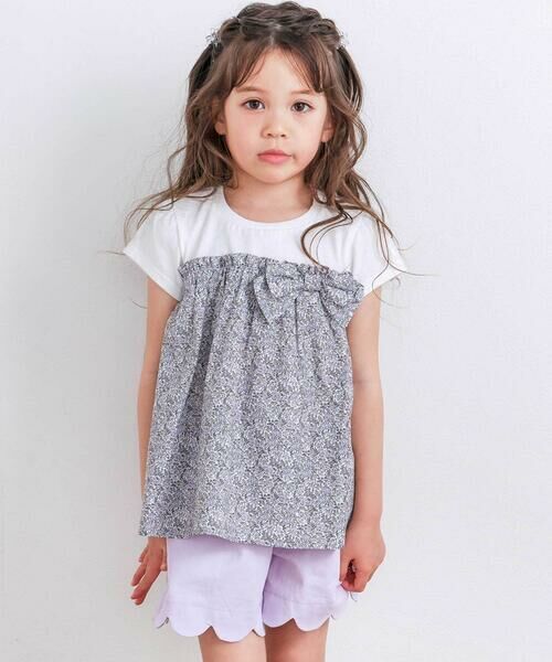 SLAP SLIP / スラップ スリップ Tシャツ | 【お揃い】リボン付き花柄ドッキングTシャツ(80~130cm) | 詳細9