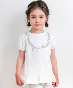 SLAP SLIP / スラップ スリップ Tシャツ | お花リボンネックレスプリント裾フレアTシャツ(80~130cm)
